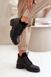 Bottes basses pour femme avec isolation en cuir écologique - Noir